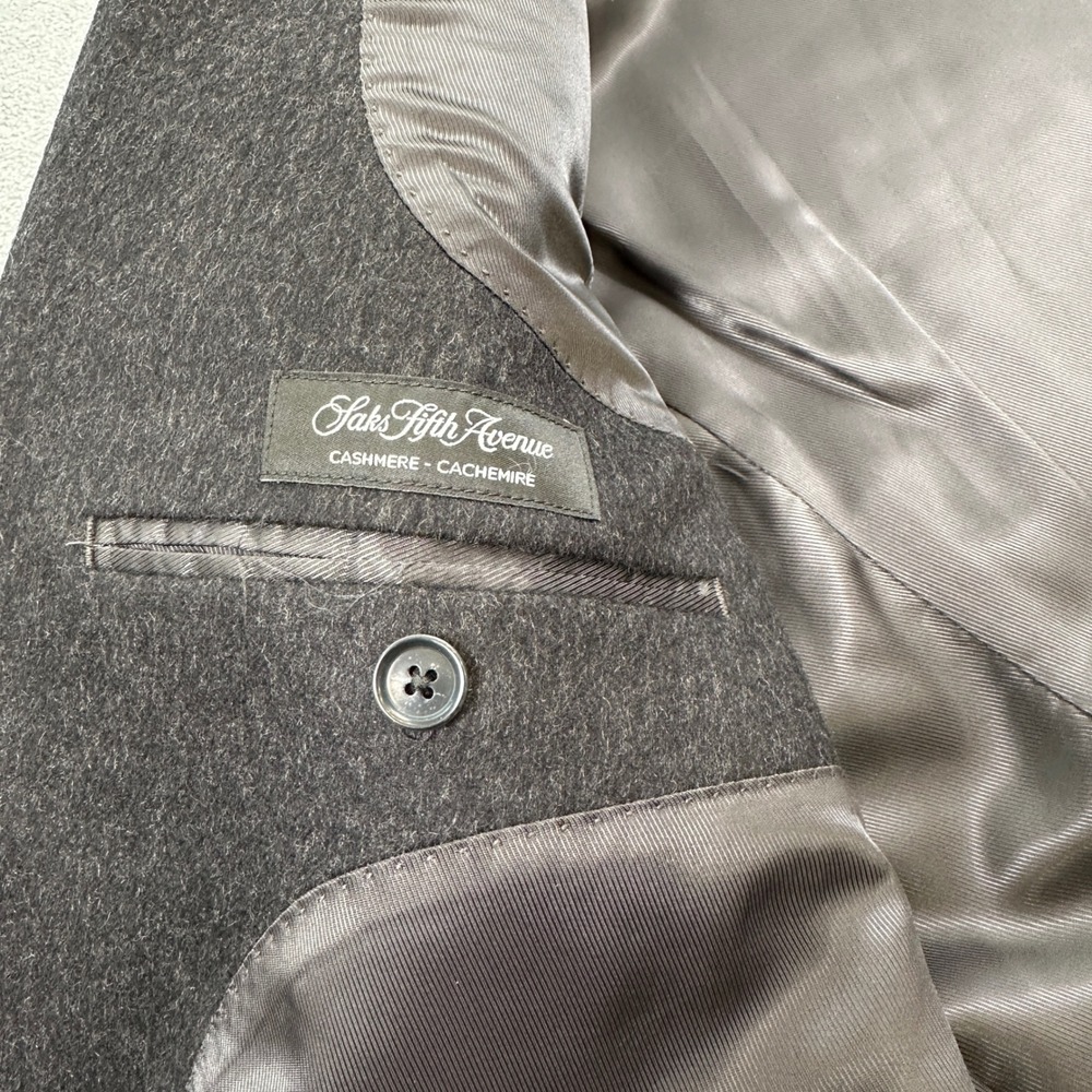Saks Fifth Avenue Blazer 44R Mens Gray Wool Blend Two Button Sport Coat Business - Picture 11 of 13